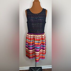 Kensie Multicolor Striped Dress Black Bodice Striped Skirt Size Large